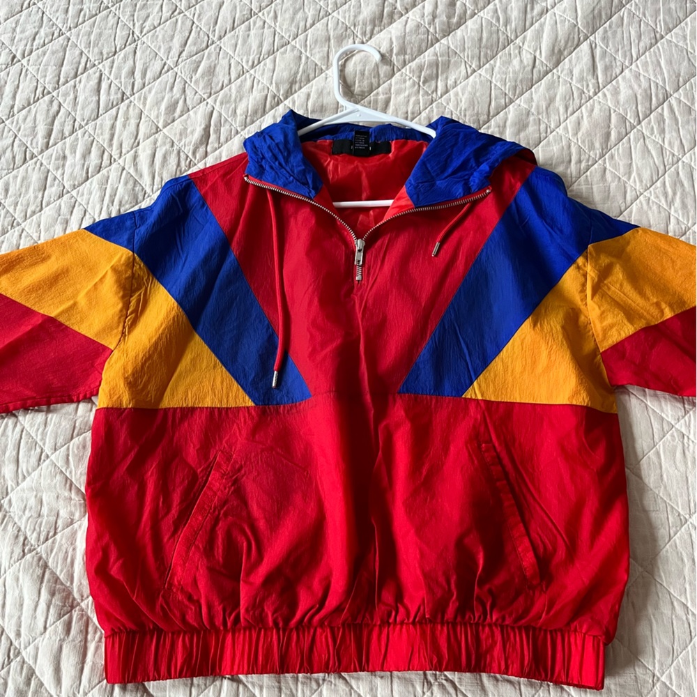 Retro Colorblock Pull Over Windbreaker Hoodie